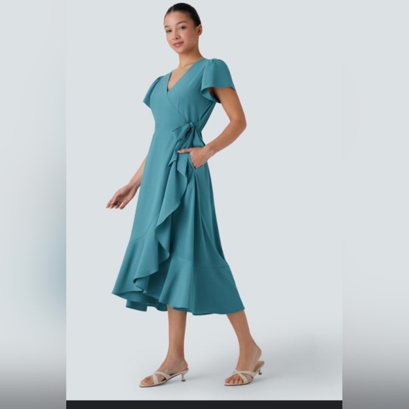 HALARA Asymmetrical Teal Dress - Picture 1 of 9